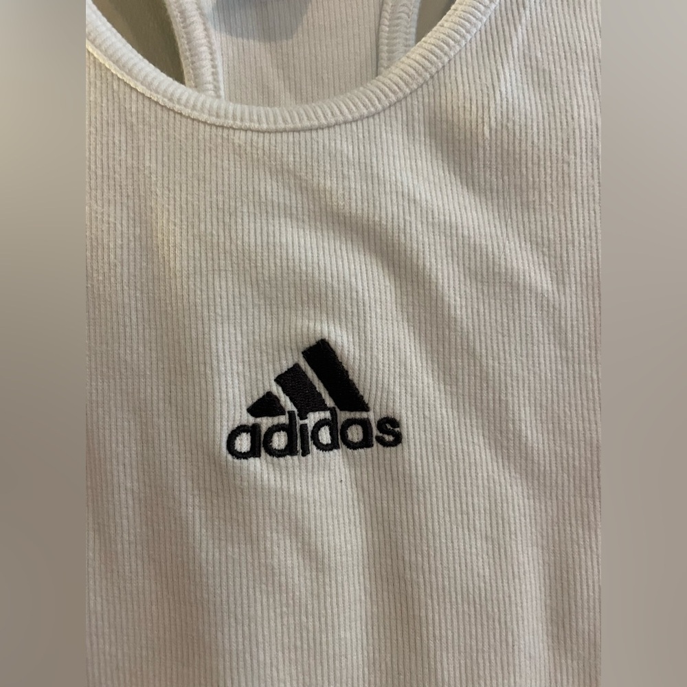 White Adidas Racerback Tank with Black Embroidered Logo - Picture 2 of 4